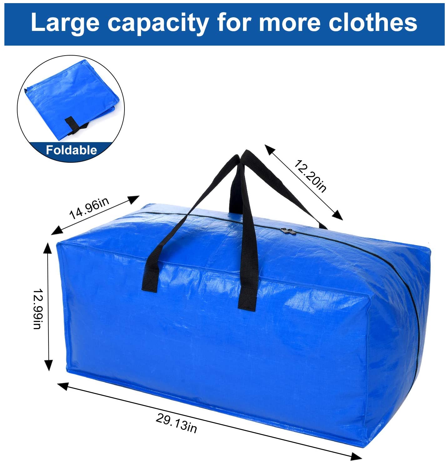 Acnusik Extra Large Storage Bags Heavy Duty Moving Bags, XL Moving Totes Cloth Storage Bags with Zippers for Clothing Storage, College Moving