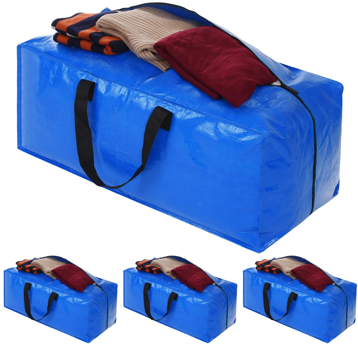 Acnusik - 4 bolsas extragrandes con cremallera para guardar ropa, cobijas,  para mudanzas a la universidad, almacenamiento de ropa, color azul